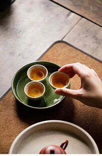 老物件 80年代台定绿釉漳州窑壶承 干泡盘 开片 大美玻璃釉面