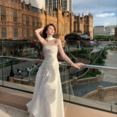 Tongse 自带浪漫氛感围针织抹胸连衣裙女高级感度假长裙 透氧裙