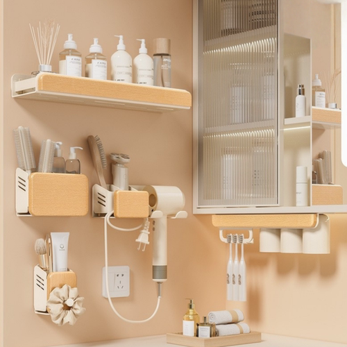 奶油风卫生间洗漱台置物架免打孔