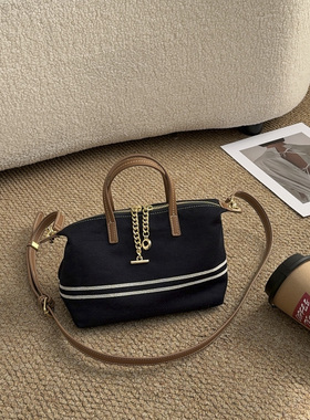 休闲风牛仔布托特包女条纹手提单肩包通勤女包时尚简约百搭手提包