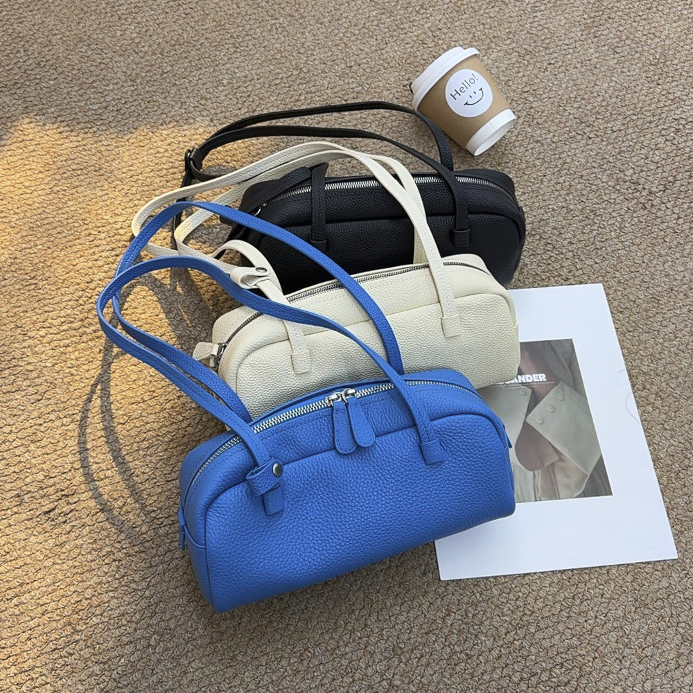 新款头层牛皮手提包女真皮通勤腋下包糖果色法棍包枕头包女士包包