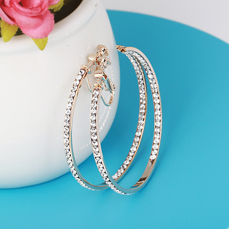 时尚气质水钻耳圈夸张圆圈螺旋耳夹女无耳洞大圈圈耳环轻奢高级感