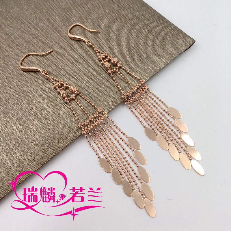 新款18k彩金黄金玫瑰金白金耳线耳钉耳扣 au750凤尾花耳坠 正品