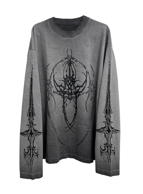 湿体wetbody 原创亚文化哥特废土风长袖宽松水洗做旧T恤中性上衣