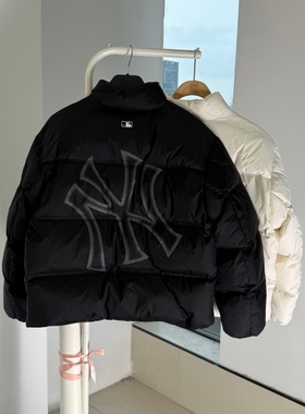 25新款MLB情侣羽绒服男女NY大标纯色短款运动棉羽外套3ADJB1356