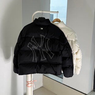 25新款MLB情侣羽绒服男女NY大标纯色短款运动棉羽外套3ADJB1356