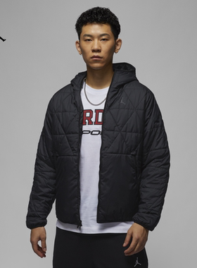 Jordan25新款Nike耐克男子棉服菱格连帽防泼水保暖运动外套FZ3163