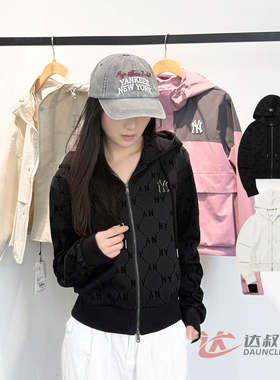 25新款MLB女款外套NY钻石老花满印连帽短款开衫运动夹克3FTRM0154