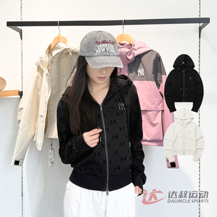 25新款MLB女款外套NY钻石老花满印连帽短款开衫运动夹克3FTRM0154