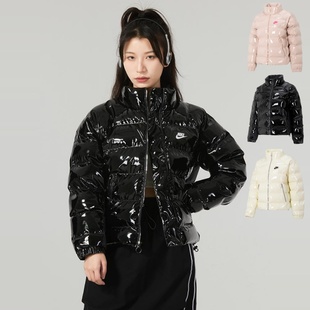 Nike耐克棉服女子外套漆皮亮面防风保暖立领运动棉衣夹克FQ3575