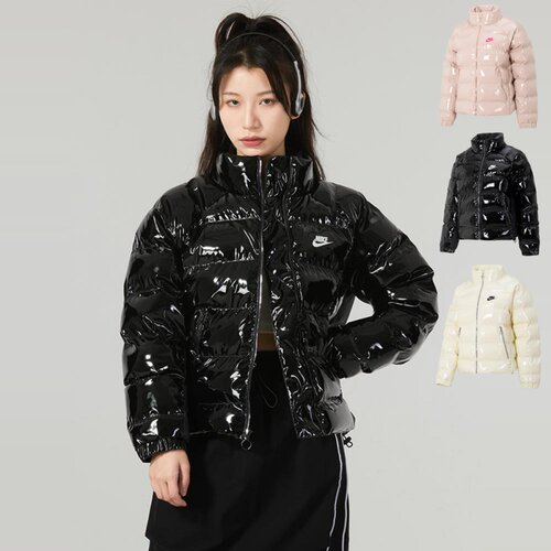 Nike耐克女子短款拉链漆面棉服