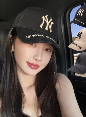 26新款MLB情侣棒球帽男女NY字母刺绣复古做旧硬顶鸭舌帽3ACPKP02N