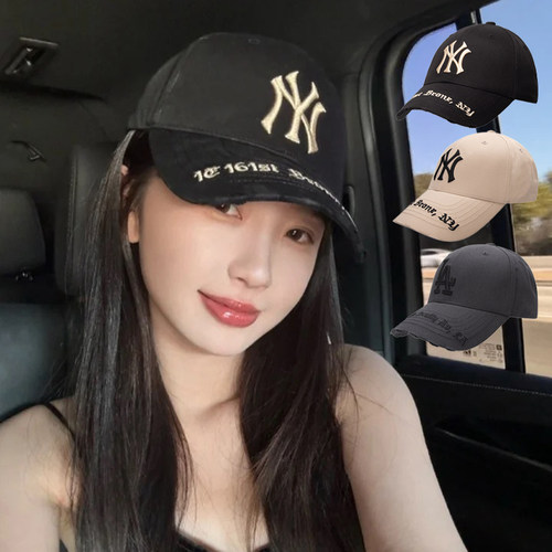MLB情侣NY字母刺绣做旧棒球帽