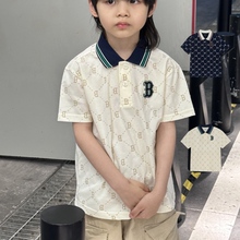 25新款MLB儿童短袖男女童NY复古老花POLO衫休闲运动T恤7APQMD153