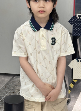 25新款MLB儿童短袖男女童NY复古老花POLO衫休闲运动T恤7APQMD153