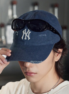 26新款MLB情侣棒球帽男女NY水洗磨破做旧运动帽鸭舌帽3ACPVV34N