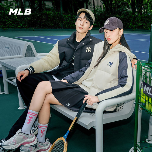 MLB男女NY学院风连帽运动羽绒服
