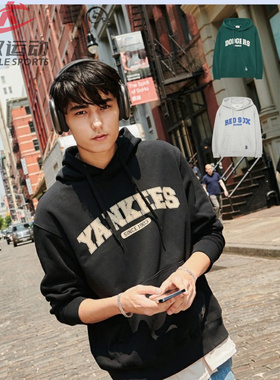 MLB情侣连帽运动卫衣男女美职棒NY运动服学院风套头衫3AHDV0134