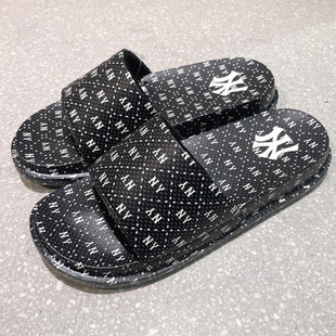 MLB情侣拖鞋男女NY满标菱格连线复古休闲凉鞋运动沙滩鞋3ALPCDM33