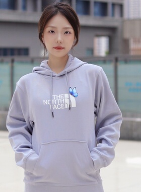 25新款TheNorthFace北面运动卫衣女子印花连帽宽松休闲套头衫8F0E