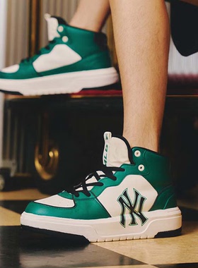 MLB板鞋男女同款厚底增高学长鞋高帮运动休闲复古小白鞋3ASXCB12N