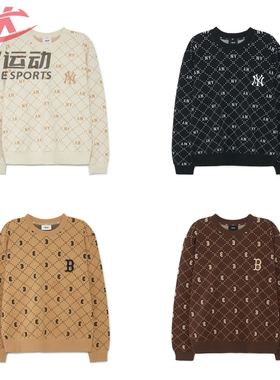 MLB情侣款运动卫衣男女NY复古钻石老花满标休闲套头衫3AMTM0134