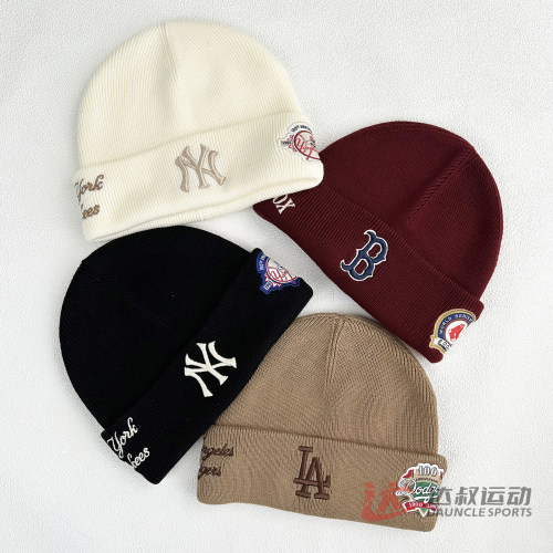 MLB情侣NY复古字母刺绣毛线帽