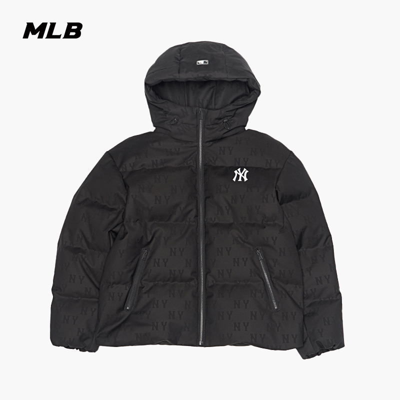 款MLB男女NY老花满印连帽羽绒服