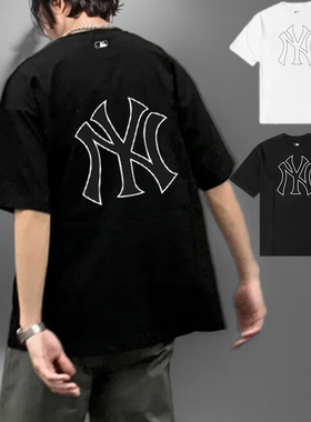 24新款MLB情侣短袖男女NY镂空印花学院风休闲运动T恤3ASWB2243