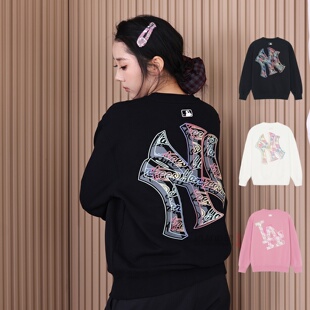 26新款MLB情侣卫衣男女NY彩色大标印花圆领运动套头衫3AMTB1161