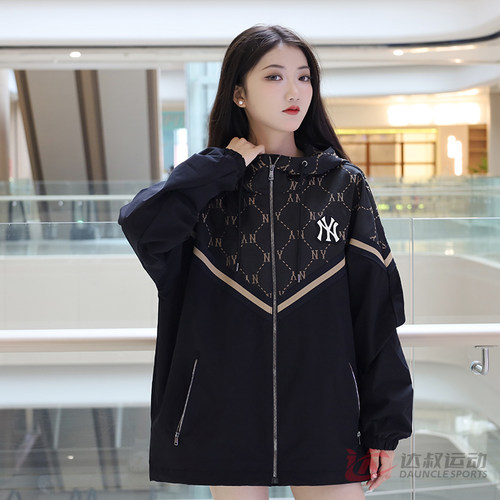 MLB男女NY复古老花拼接连帽外套