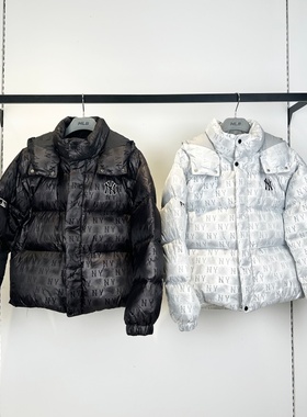 25新款MLB儿童羽绒服NY老花满印短款鸭绒运动棉羽外套7ADJM0256