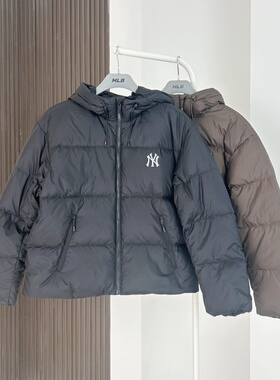 25新款MLB情侣羽绒服男女NY防泼水鹅绒连帽运动棉羽外套3ADJB4056