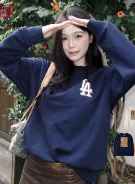 MLB情侣款运动卫衣男女NY复古老花圆领宽松休闲套头衫3AMTM0934