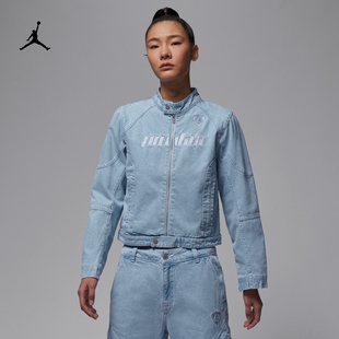 Jordan25新款Nike耐克女子牛仔外套MOTO短款立领运动夹克IM9712