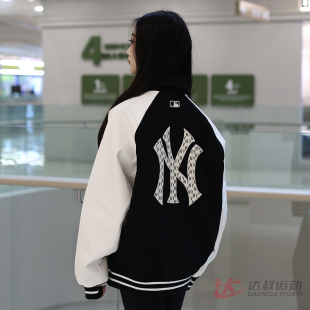24新款MLB情侣棒球服外套男女NY复古老花休闲运动夹克3AJPM1146