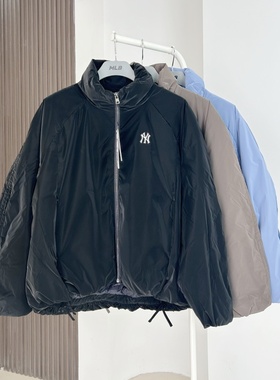 25新款MLB女款羽绒服NY抽褶哑光亮面短款运动棉羽外套3FDJB0856