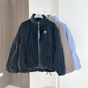 25新款MLB女款羽绒服NY抽褶哑光亮面短款运动棉羽外套3FDJB0856