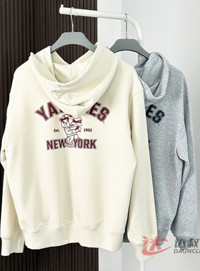 25新款MLB情侣卫衣男女NY皱眉熊印花连帽休闲运动套头衫3AHDE0154