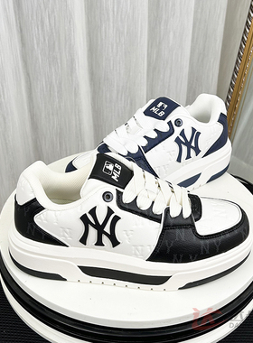 25新款MLB情侣学长鞋男女NY复古老花厚底增高运动休闲鞋3ASXM075N