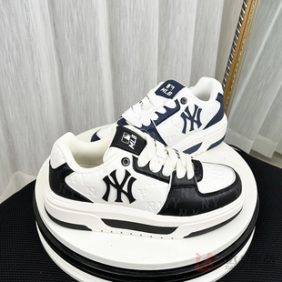 3ASXM075N 男女NY复古老花厚底增高运动休闲鞋 25新款 MLB情侣学长鞋