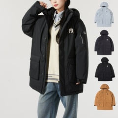 24新款MLB情侣羽绒服男女NY复古保暖连帽中长款棉羽外套3ADJB1446