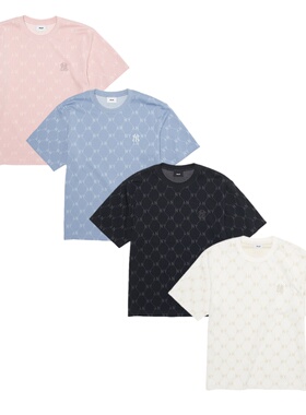 26新款MLB情侣短袖男女NY复古钻石老花宽松休闲运动T恤3ATSM1163