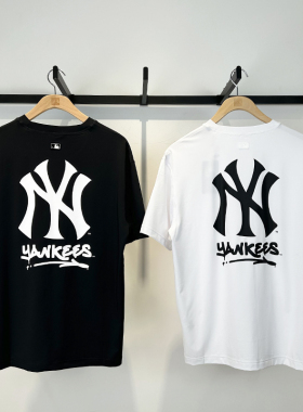 25新款MLB情侣短袖男女NY字母大标印花圆领休闲运动T恤3ATSB0853