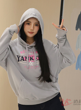 25新款MLB情侣卫衣男女NY复古水洗做旧连帽运动套头衫3AHDV0651