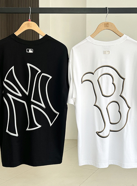 25新款MLB情侣短袖男女NY大标镂空印花宽松休闲运动T恤3ATSB6053