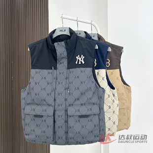 25新款MLB羽绒马甲男女NY钻石老花满印立领运动棉羽外套3ADVM0156