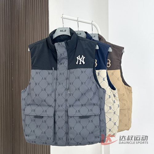 MLB男女NY钻石老花立领羽绒马甲