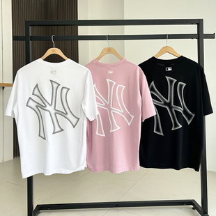 25新款MLB情侣短袖男女NY大标印花宽松休闲纯棉运动T恤3ATSB6453