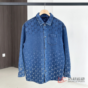 25新款MLB情侣外套男女NY渐变老花满印牛仔衬衫运动夹克3ADRM0754